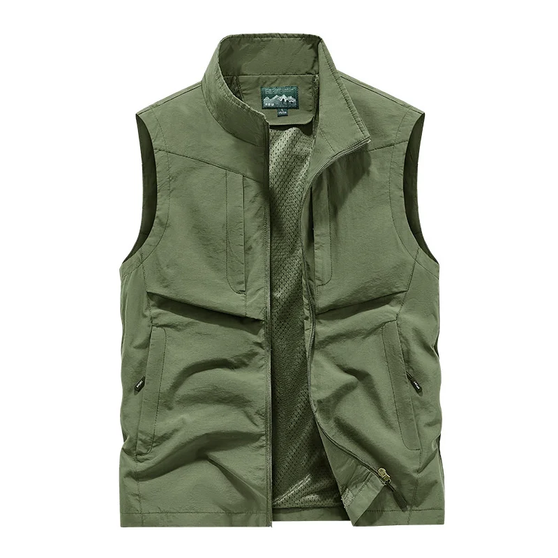 Summer Vest Men\'s Leather Multi-pocket Sleeveless Jacket Work Wear Mesh Camping Clothing Hunting Tactical Coat 8XL