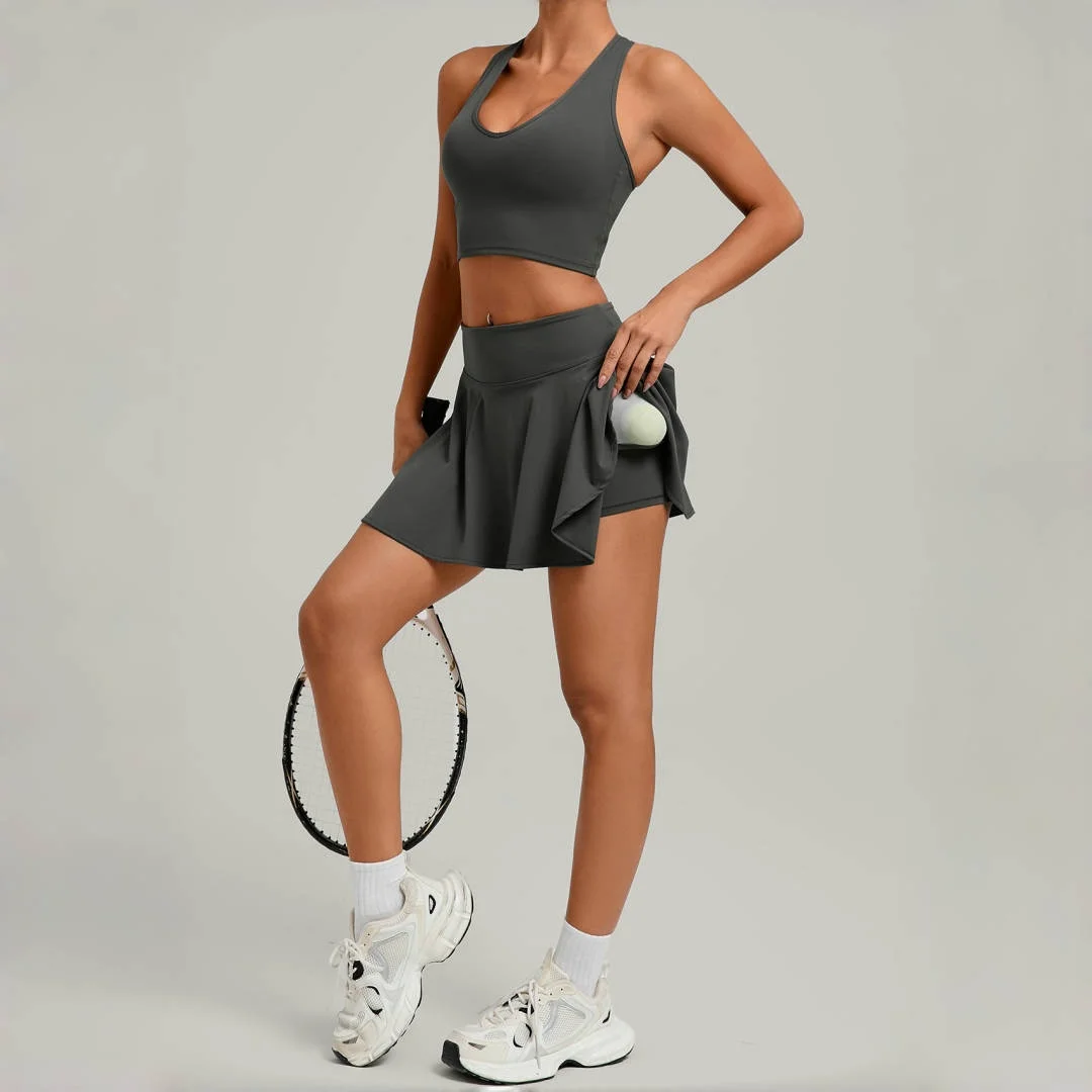 

Sports Bra Tennis Skirt Suit Tight High Waist Anti-Exposure Fitness Golf Badminton Tennis Skirt Running Sports Yoga Wear 2pc Set