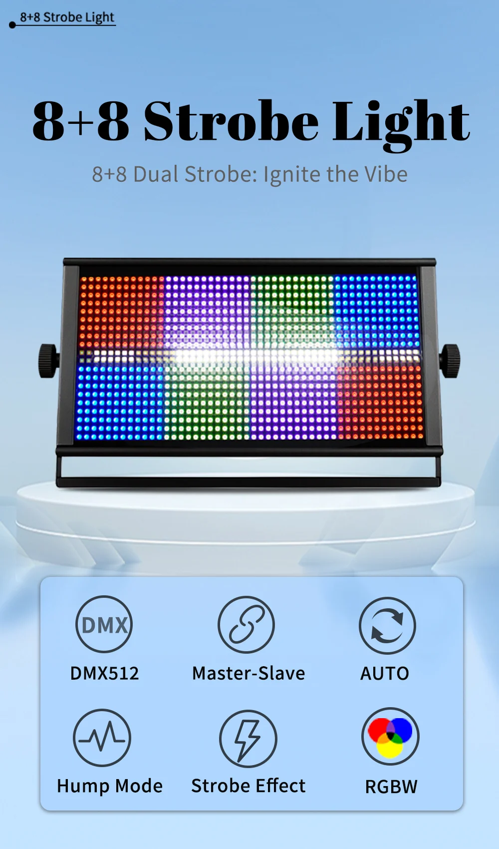 2 Stück 1000W 8+8 Stroboskoplicht RGBW 960LED Urlaubs-Ambientebeleuchtung DMX512 DJ Disco-Lichter für Lichtshows, Bars, Clubs und Bühnendekoration – Detail 1