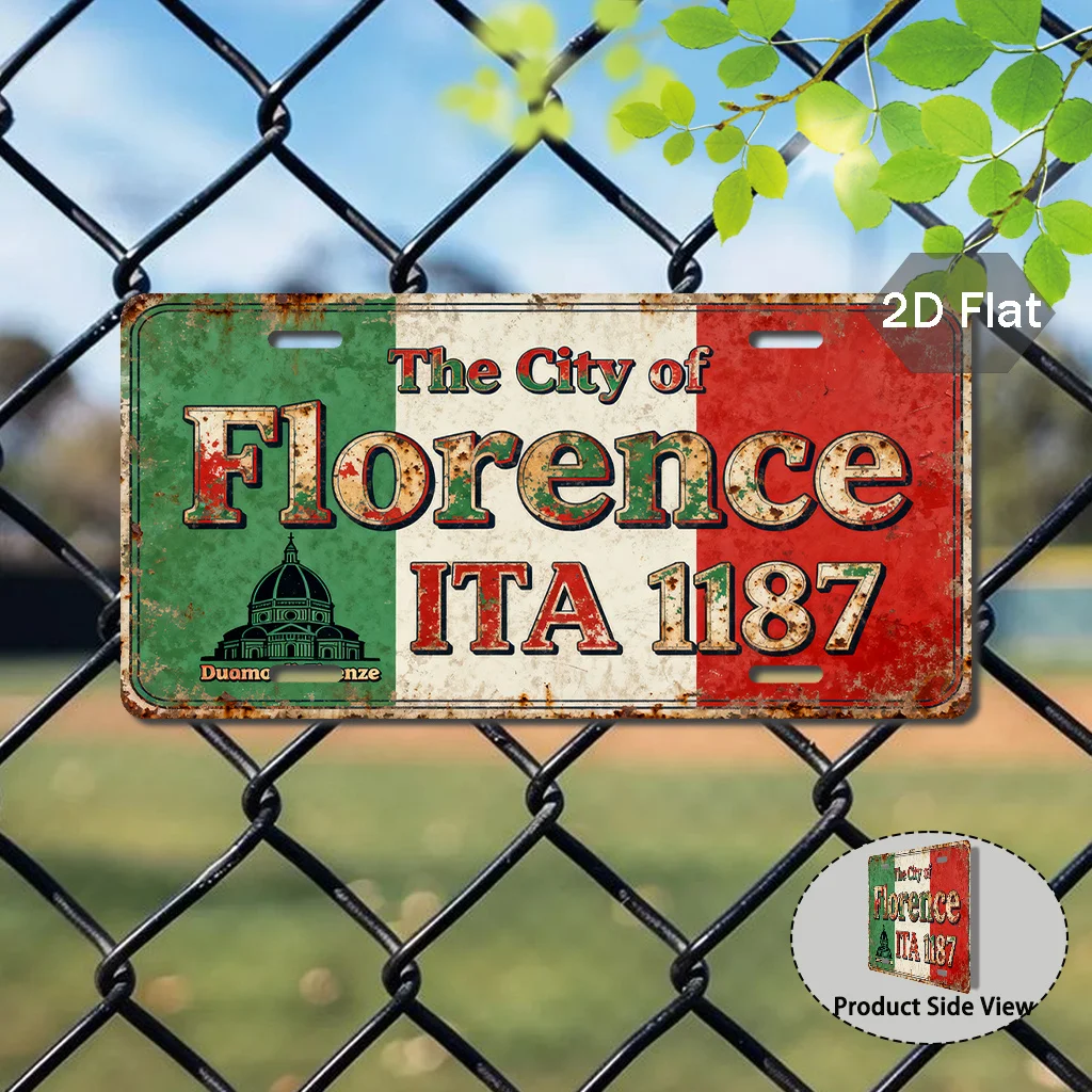 Vintage Aluminum Metal Sign Florence Italy Italian Flag Florentine Cross Emblem Theme Retro Wall Art Plaque for Home Bar Cafe Fa