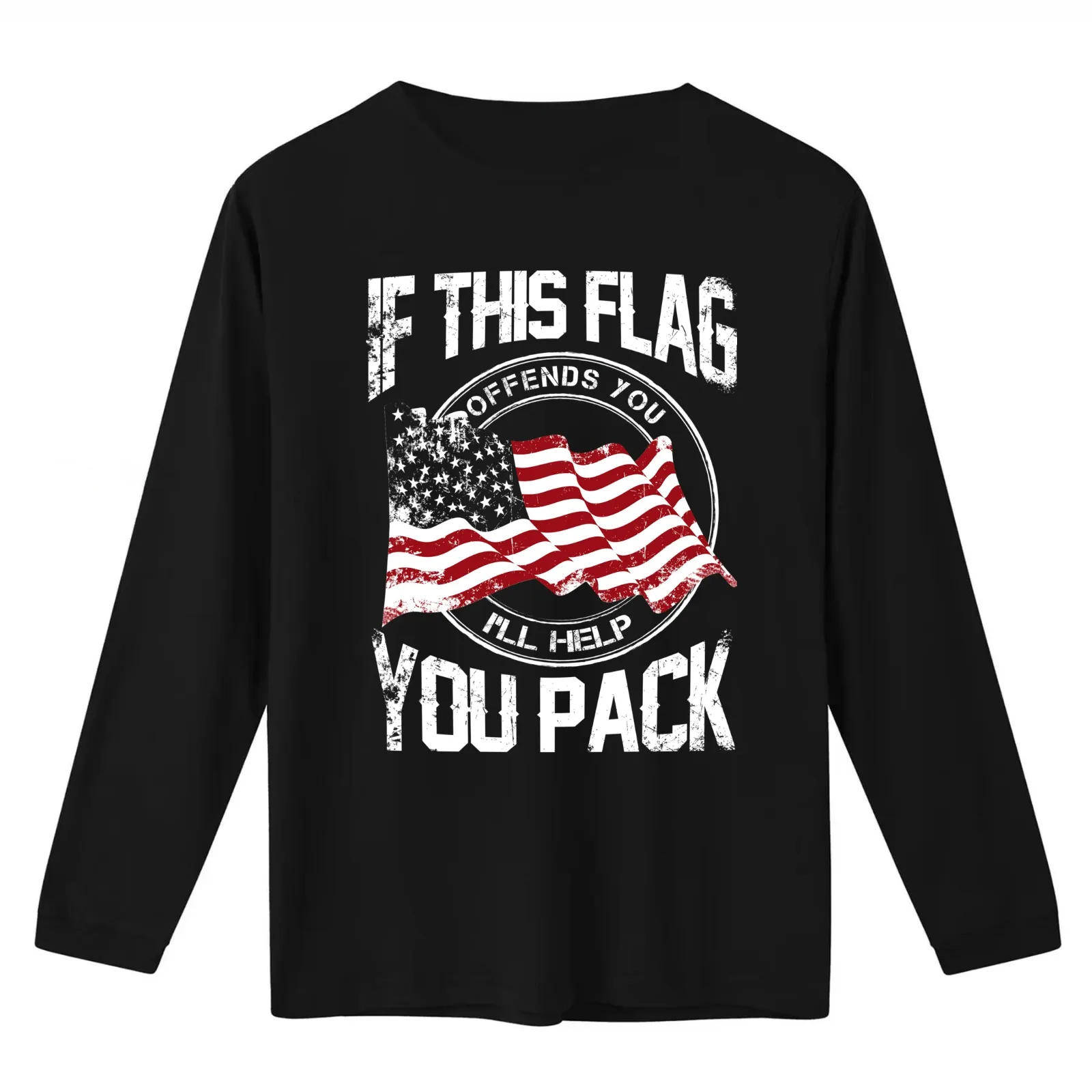 IF THIS FLAG OFFENDS YOU I'LL HELP YOU PACK T-Shirt Summer Casual Cotton Tee Oversized Streetwear Tops Vintage Graphic Print
