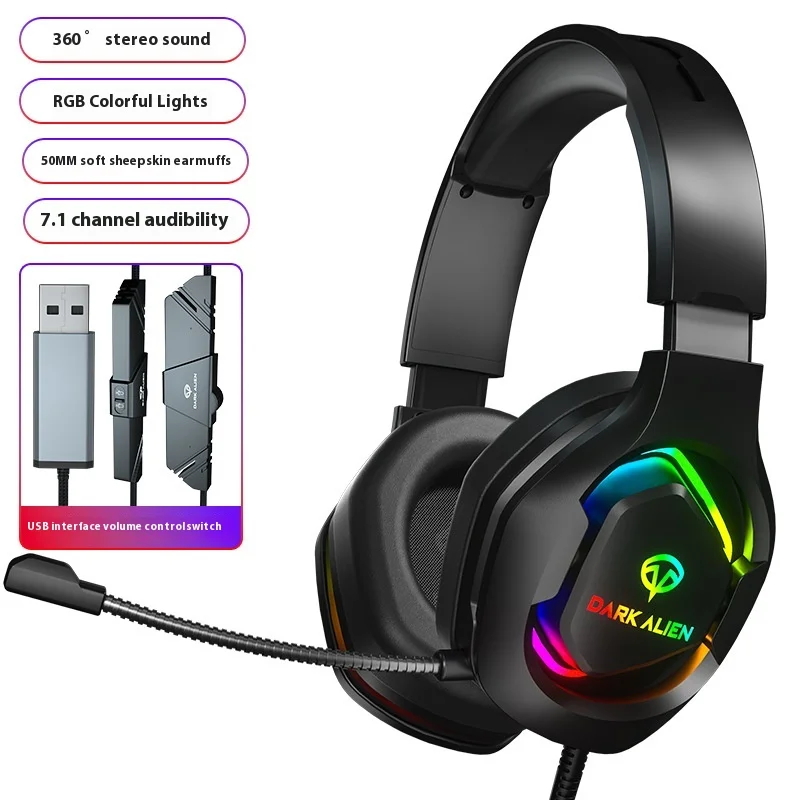 

Наушники Rgb Esports с шумоподавлением, стильные проводные наушники K-song 7,1 с перекрестной каймой и подвесным воротником, наушники для игр