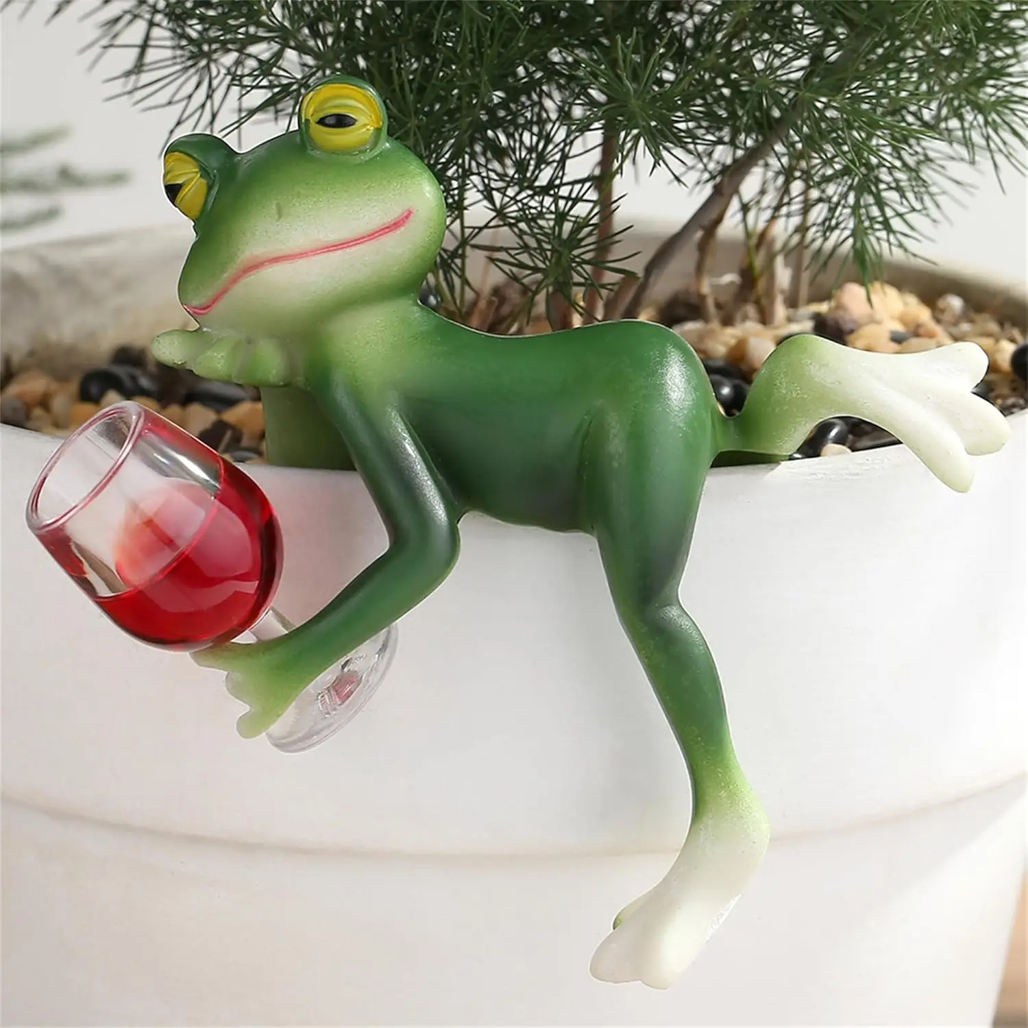 Frog Decor Miniature Figurines Plant Decorations for Pots Funny Tipsy Frog Garden Decor Gifts for Statues Planter Hugger