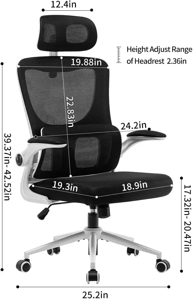 Office Chair Height-Adjustable Ergonomic Desk Chair with Lumbar Support, Breathable Mesh Computer Chair High Back Swivel