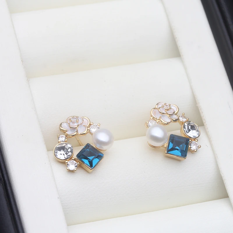 

Real Freshwater Natural Pearl Earrings Woman,Cute Small Silver 925 Pearl Stud Earrings Wife Mother Anniversary Black White Pink