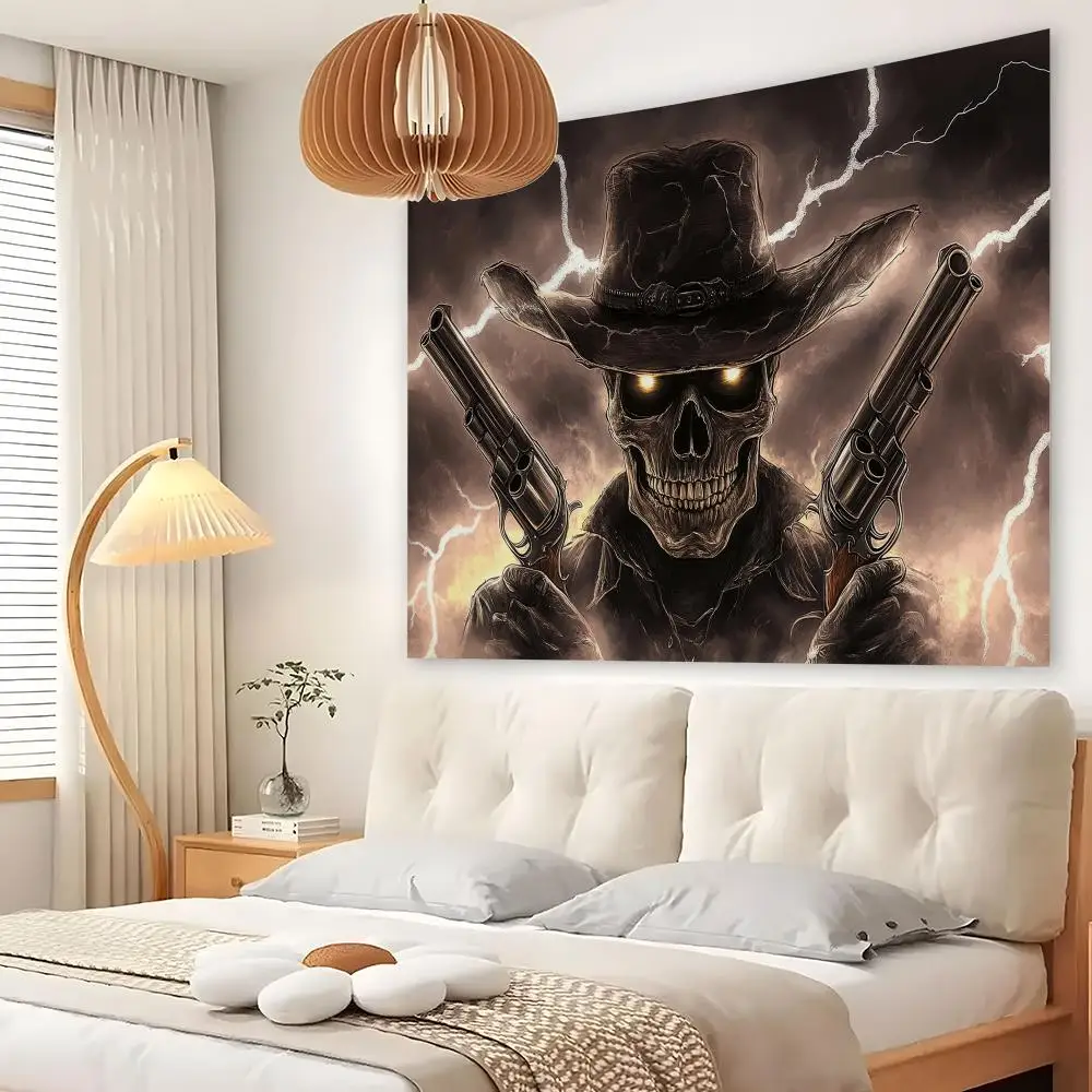 Gangster Skeleton Tapestry Custom Living Bedroom Party Dormitory Interior Wall Bohemian Decoration Attached Clip