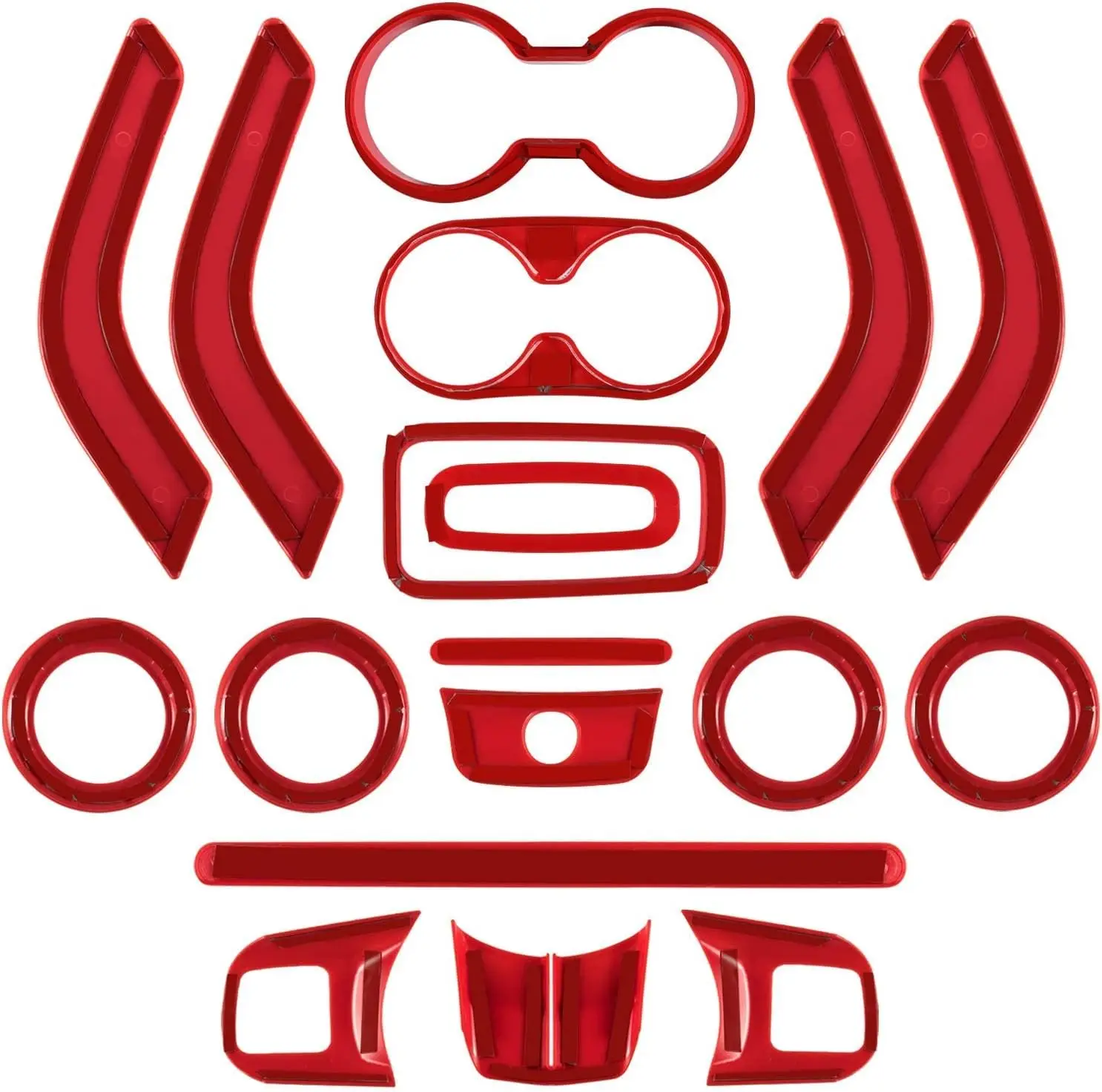 Red 18PCS Full Set Interior Decoration Trim Kit for Jeep Wrangler JK JKU 11-18