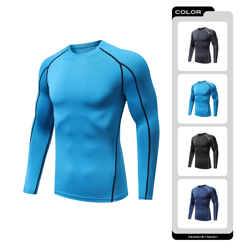 Men's Running Compression T-shirt Long sleeves Sport Tees Gym Fitness Sweatshirt Man Jogging Tracksuit Homme Athletic Shirts Top view 2