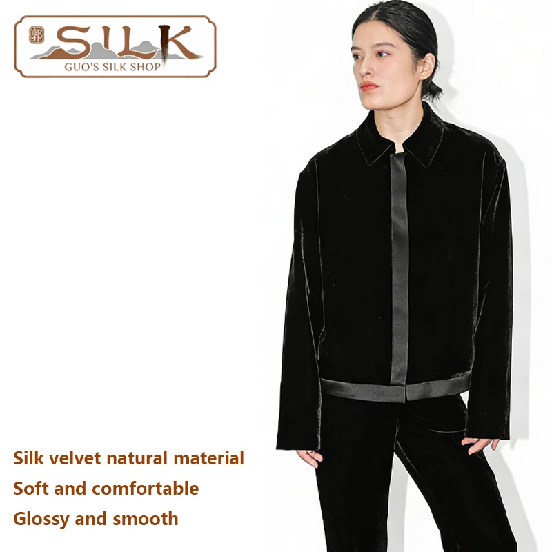Hoogwaardig damesjack van natuurlijk zijdefluweel, origineel ontwerp, jas met lange mouwen en korte mouwen, elegante casual dameskleding