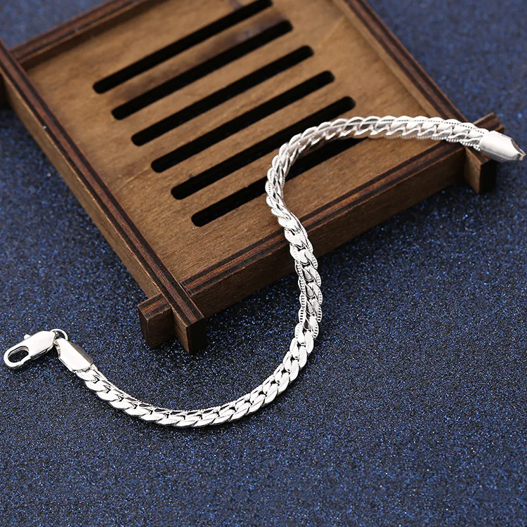 

Luxury designer 925 sterling Silver exquisite 5mm Cuban Chain Bracelet for women men 20cm 8inch wedding party gift Engagement