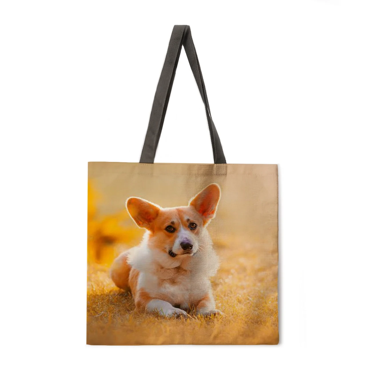 

Oil painting Corgi linen bag handbag light shoulder bag large capacity eco-friendly shopping bag tote bag