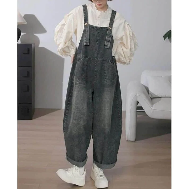 Denim-Overalls für Damen, Harajuku-Haremshosen, kurze Hosen, übergroße, lässige Vintage-Playsuits, einteilige Outfits, Damenbekleidung