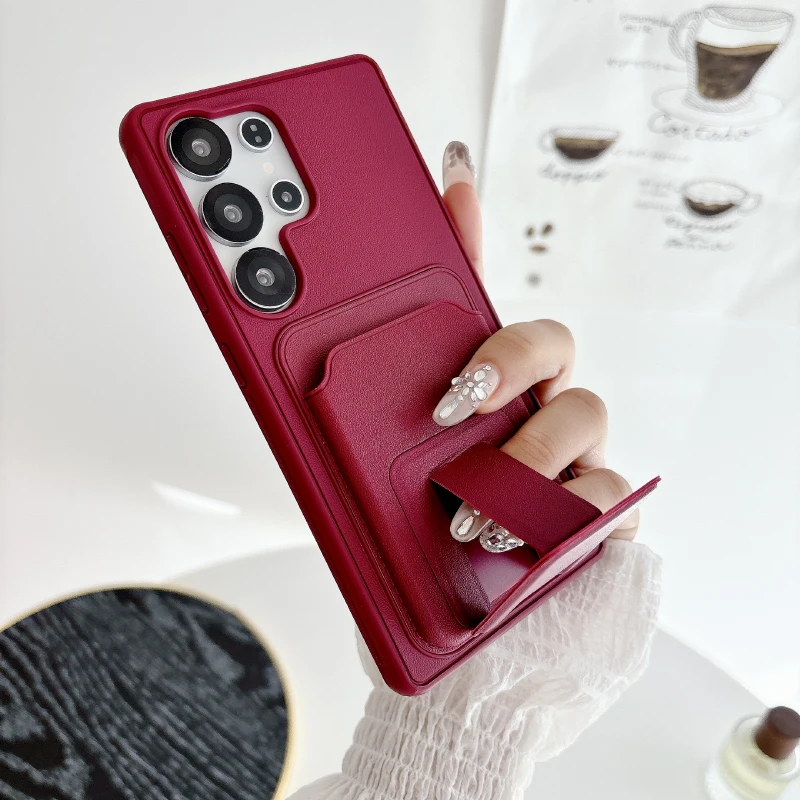 Invisible Fold Stand Wallet Card Slot Phone Case For Samsung S25 S24 S23 S26 Ultra Plus FE A56 A55 A54 A36 A35 A17 A16 A15 Cover