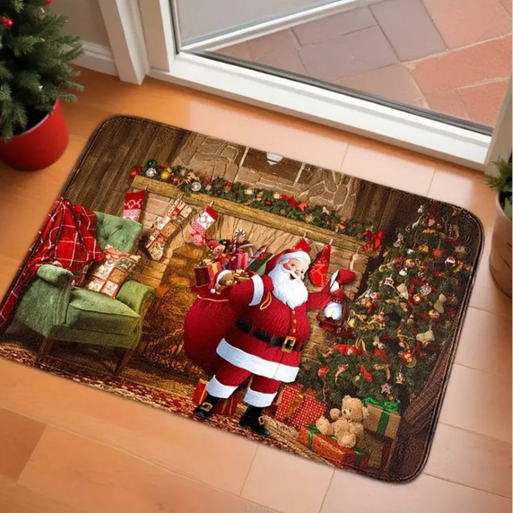 40*60cm Christmas Absorbent Bath Rug Mat Quick Dry Crystal Velvet Xmas Non-slip Area Bath Rug Square Ultra Thin Oval Floor Mat