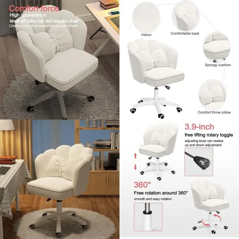 

Hot saleselegant velvet desk chair with bow-accented cushion, butterfly-inspired home office seating for bedroom and computer wo