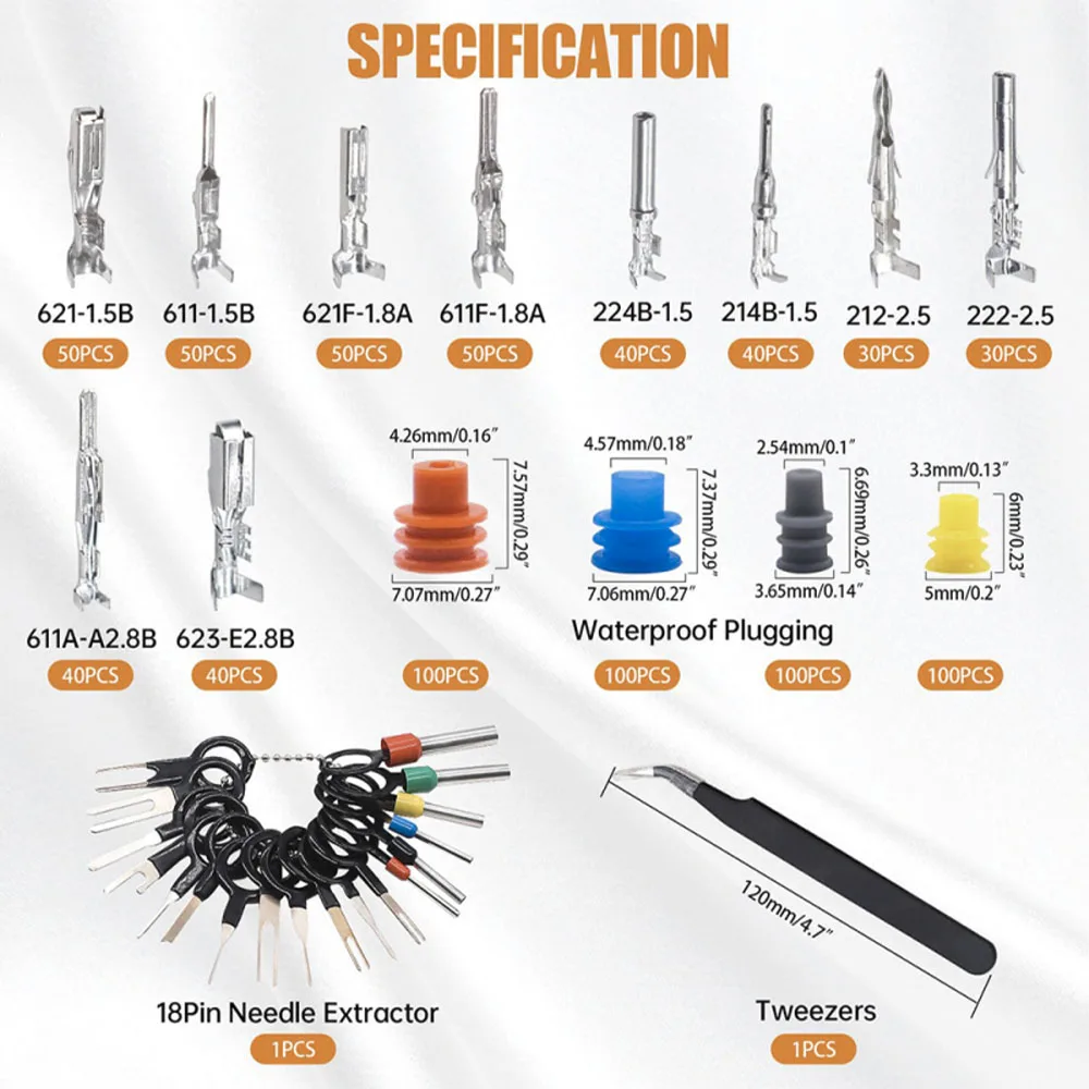 822pcs 1.5/1.8/2.5/2.8mm Male Female Crimp Terminal Pin Electrical Pin Connector Terminal Pin Non-Insulated Plug Removal Tool