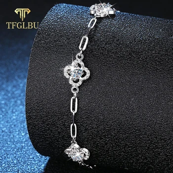 TFGLBU GRA certified Moissanite bracelet for women 100% S925 silver Lab diamond four leaf clover bracelet fine jewelry