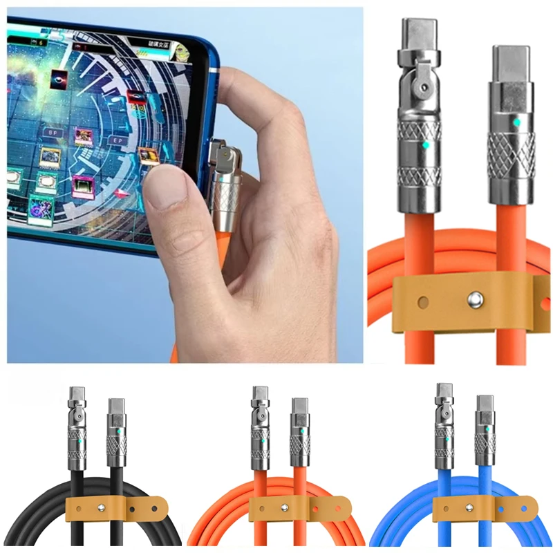 120W 6A 180° Rotating Super Fast Charge Cable Dual USB C to Type-C Charger Liquid Silicone Cable For IPhone 16 15 Pro Max Huawei