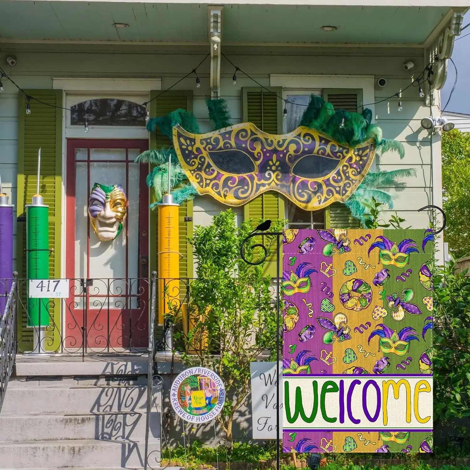 Colorful Masks Doughnuts Iris Fleur De Lis Mardi Gras Garden Flag 12x18 Inch Double Carnival Sided Small Mini Yard Flag Outd ZZM