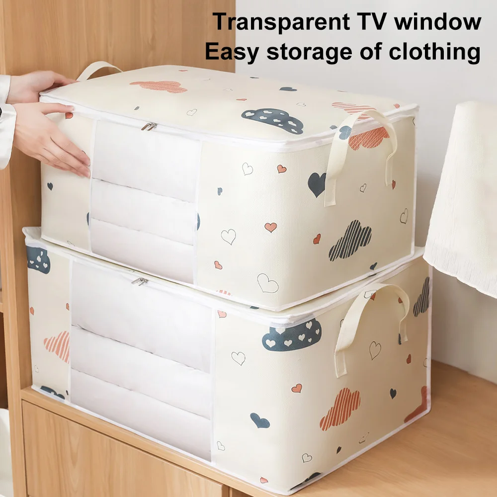 1pc Large/Small Quilt Clothes Storage Bag Large Capacity Clothes Storage Bag Foldable Moisture Dust Proof Proof Organizer 50L