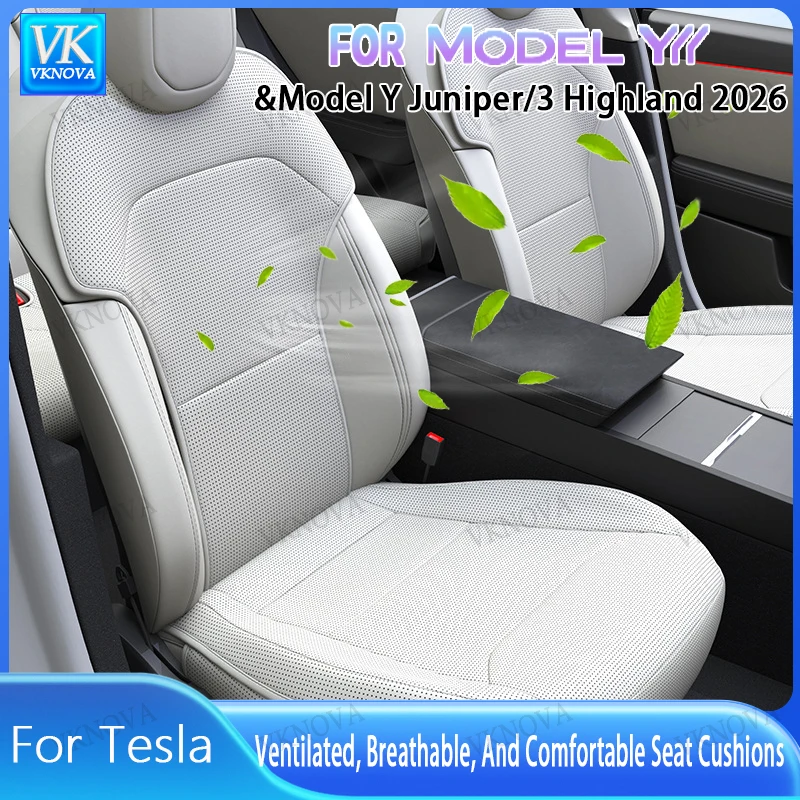 For Tesla Model3Y YL Juniper25+ PU Seat Cushion Ventilation Comfortable,Four Seasons Universal Split Single Sitting Back Row Set