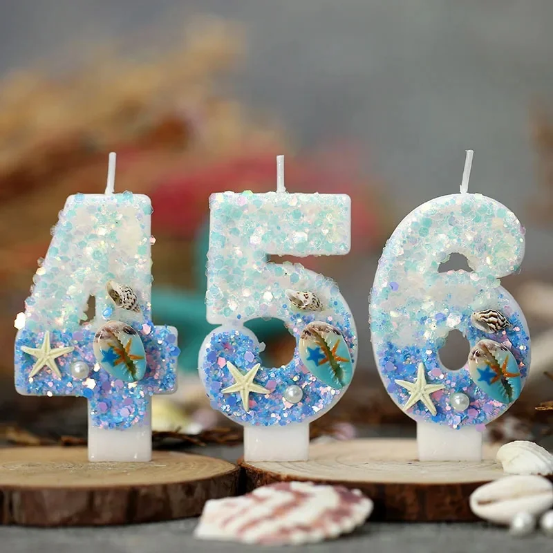 Shell & Snowflake Frozen 0-9 Number Birthday Candles Digital Cake Topper Birthday Party Decor