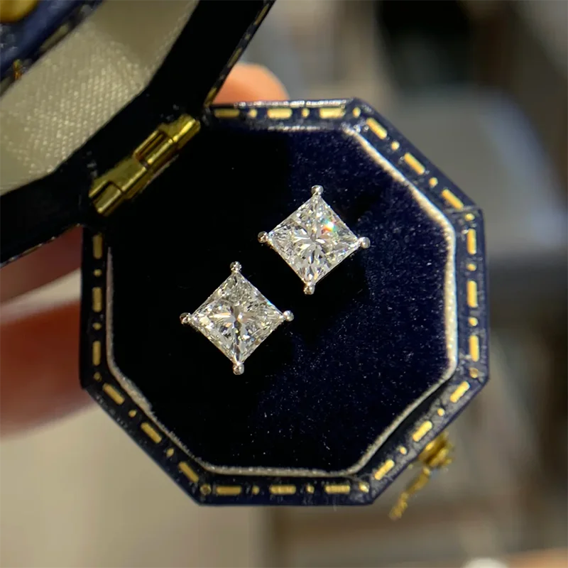 

Серьги для помолвки с бриллиантами IGI VS1 DEF, огранка принцессы, каждая 1 карат, 2 карата Вт, созданная в лаборатории CVD, сверкающее белое золото 14 карат