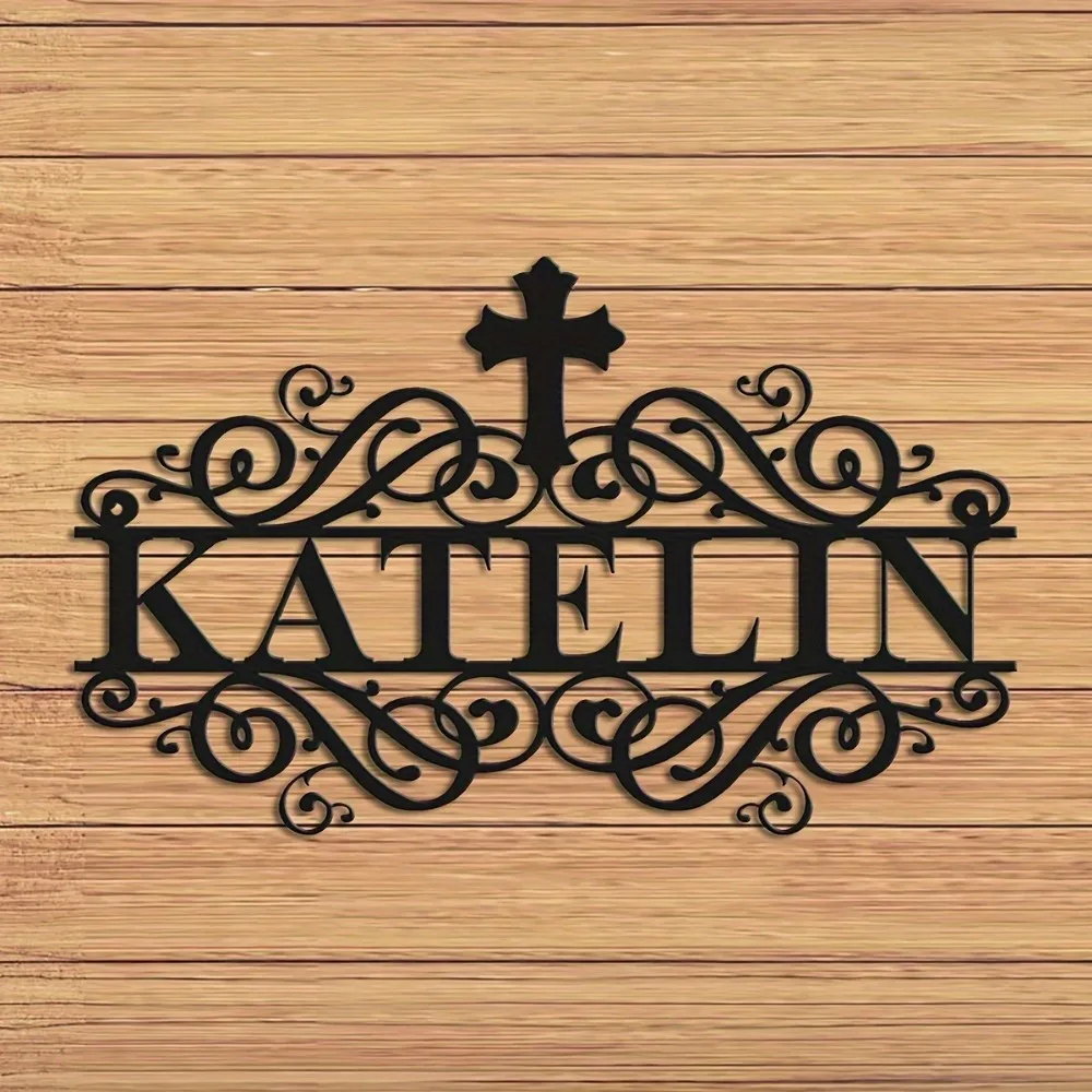 Custom Metal Nameplate Graceful Cross Pattern Tailored Outdoor Wall Deco Churches Homes Vintage Housewarming Birthday Gift Sign