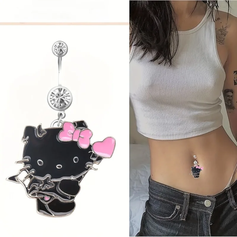 Sanrio Hello Kitty Steel Belly Button Ring Navel Nombril Piercing CZ Belly Ring Sexy Women Belly Piercing Body Jewelry Gifts