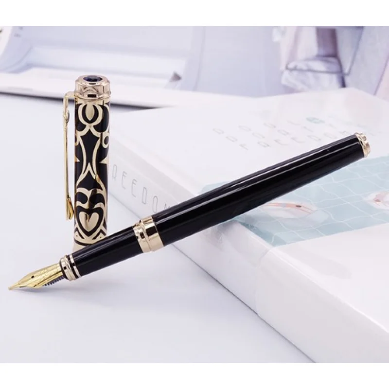 

Перьевая ручка A+ Duke Noble с сапфировым стеклом иридиевым средним наконечником, черно-золотая чернильная ручка с чернильной крышкой