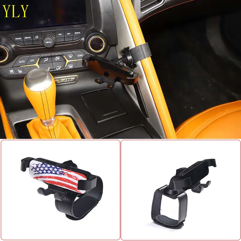 

1Pcs ABS Black For Chevrolet Corvette C7 Z06 2014-2019 Car central control handle mobile phone stand Car interior accessories