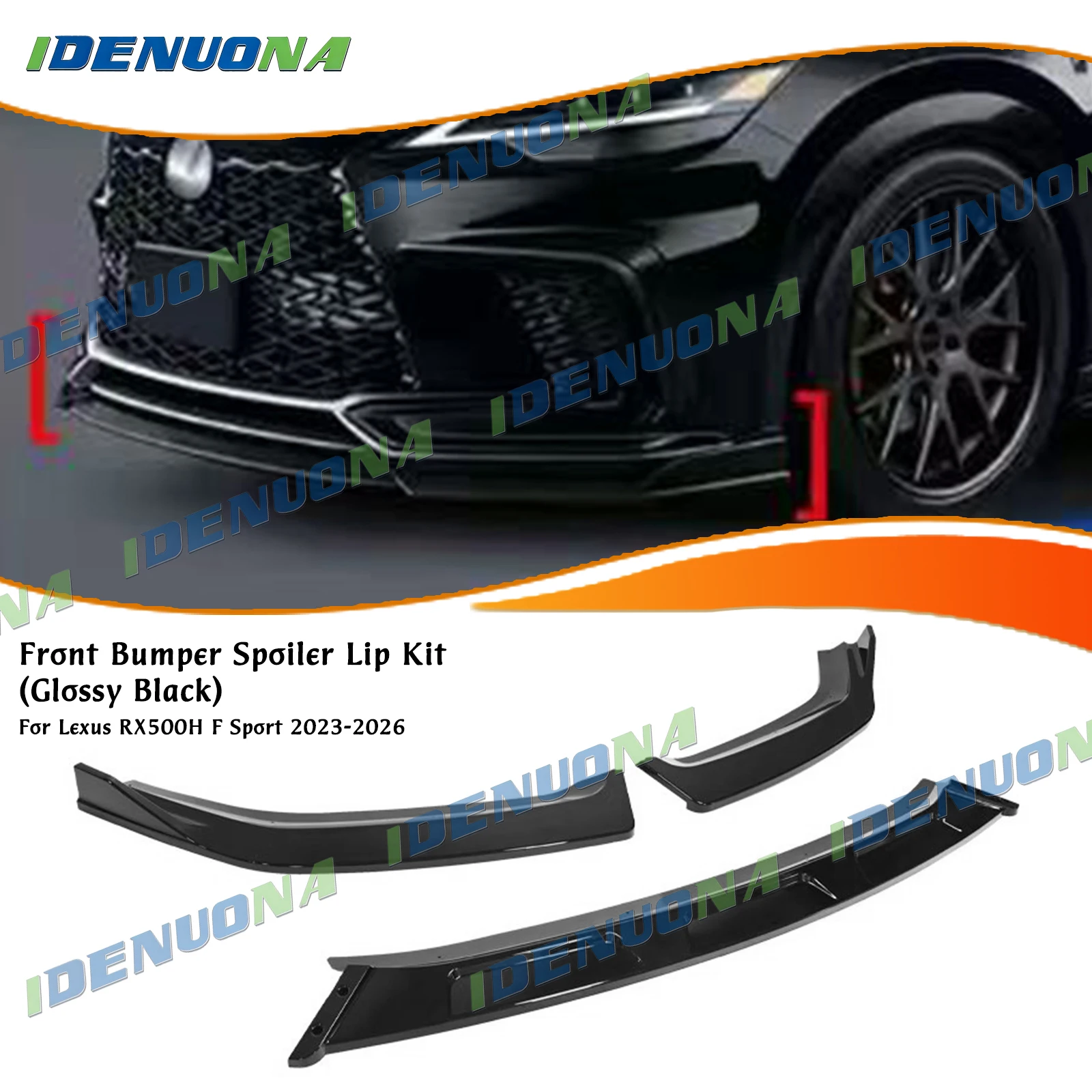 For Lexus RX500H F Sport 2023-2026 Gloss Black Front Bumper Spoiler Lip Lower Splitter Blade Plate Cover Trim Body Protector
