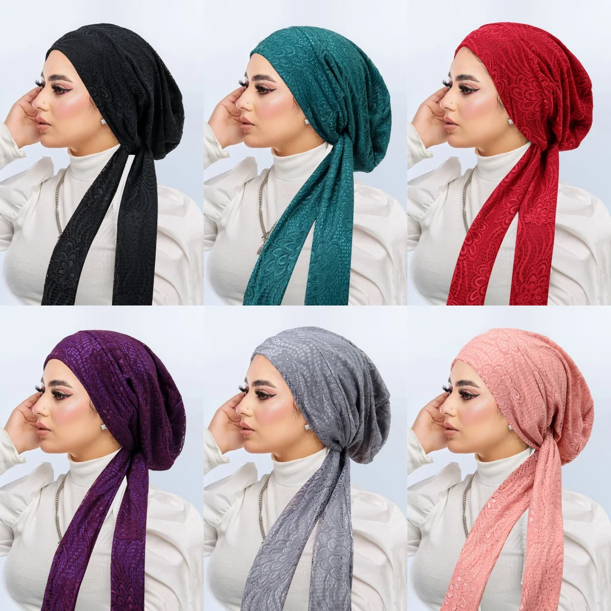جديد مزدوج الطبقات الدانتيل النساء الحجاب لينة تمتد مسلم عمامة القبعات الحجاب باندانا قبعات underscarf الإسلامية فقدان الشعر قبعة