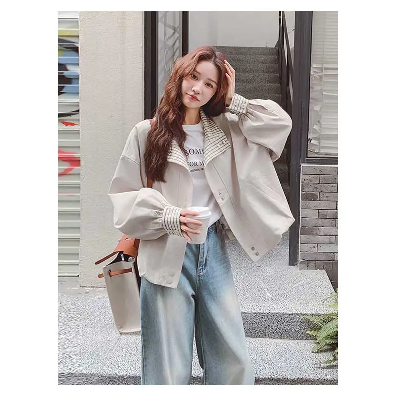 

Women Clothing Spring Autumn Korean Button Solid Color Female Simplicity All-match Pocket Long Sleeve Cardigan Appear Thin Coat