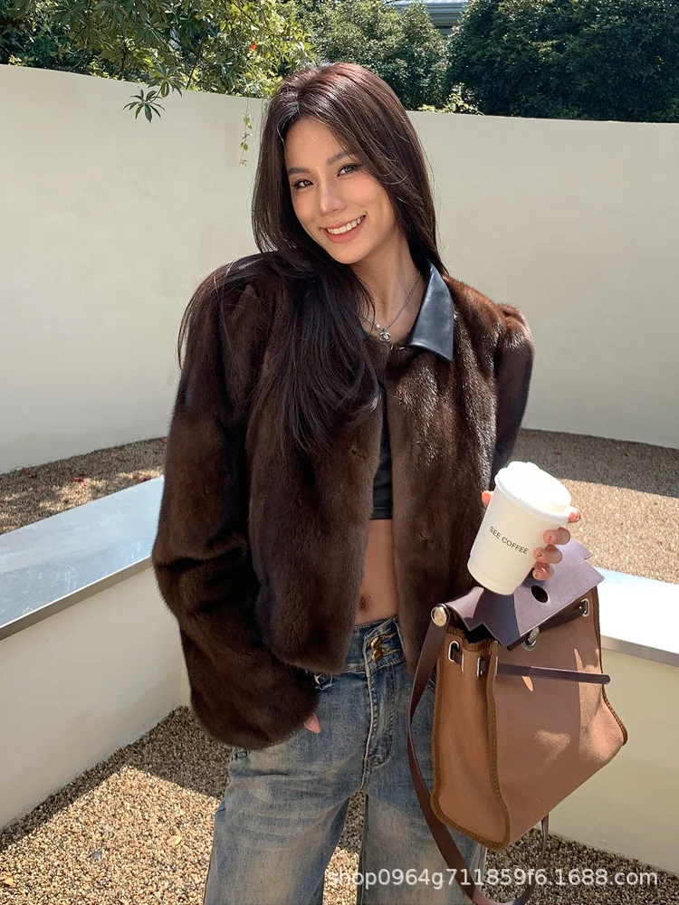 Kunstpelz, kurze Jacken, Mäntel, Damen, mittellang, Event, Mutter, Punk, nahtloses Design, gewebtes Muster, Quasten, Patchwork, Kapuze, Eleganz