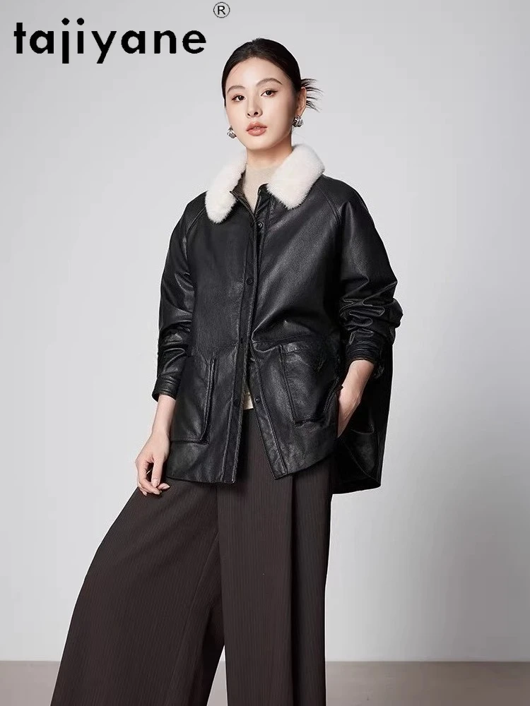 TAJIYANE Pelle di pecora Piumini d'oca Donna Collo di pelliccia di visone di lusso Piumini Giacca in vera pelle 2025 Abiti invernali дубл onderка