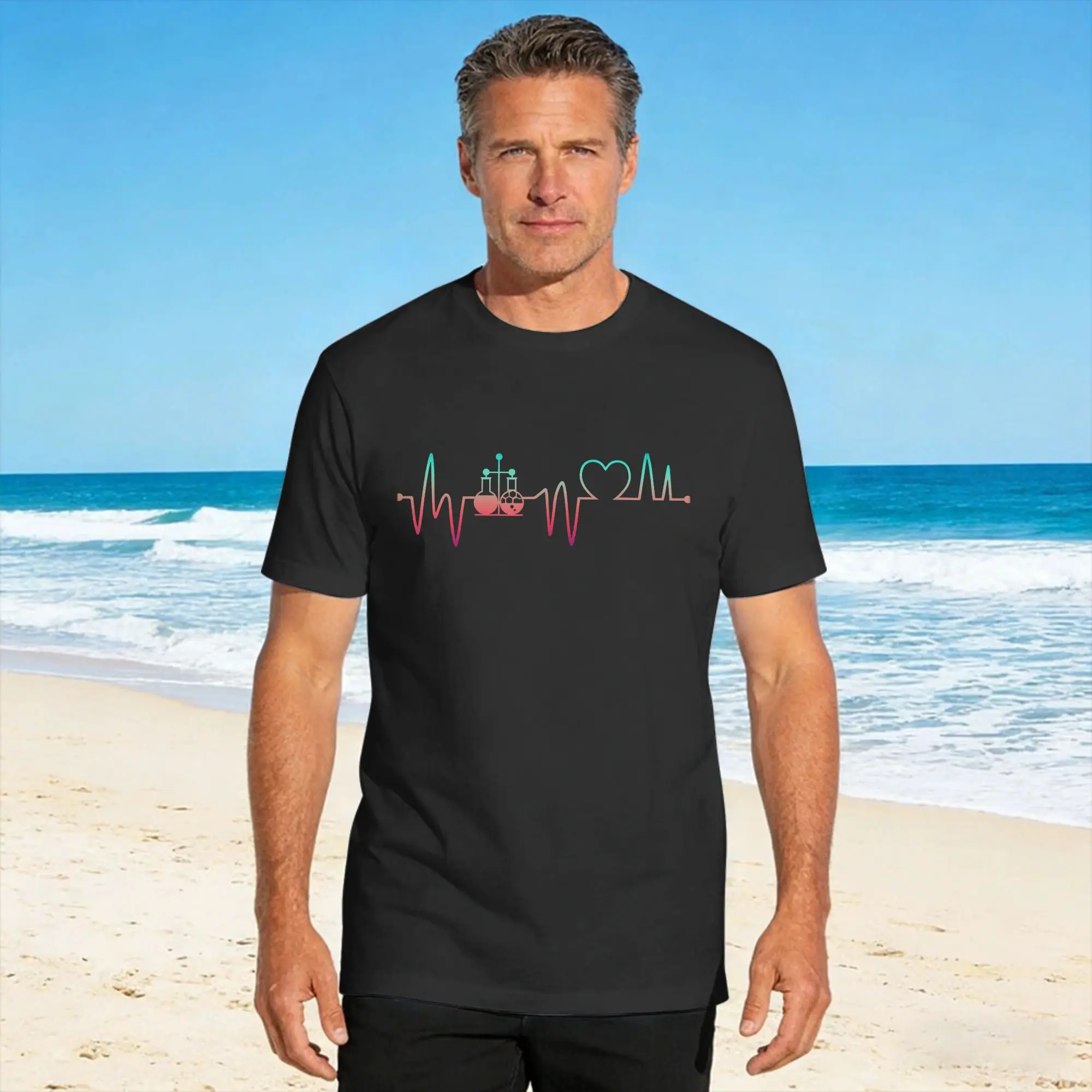 Chemistry Nerd Heartbeat Science Geek Lover Teacher Chemist T-Shirt Summer  Leisure T-Shirts 100% Cotton O Neck Plus Size Tees
