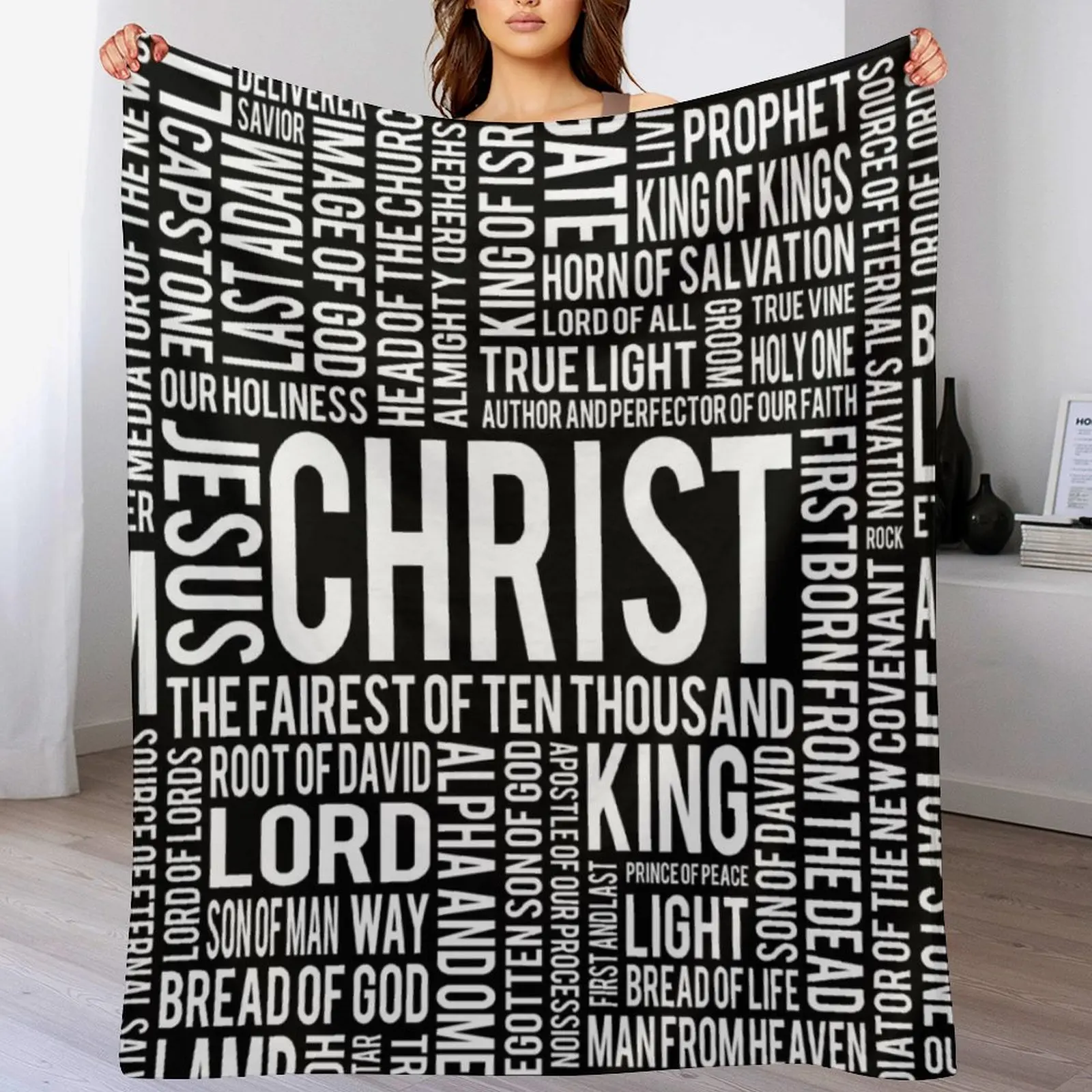 

100 Names of Christ - White Throw Blanket Plaid decorative Blankets