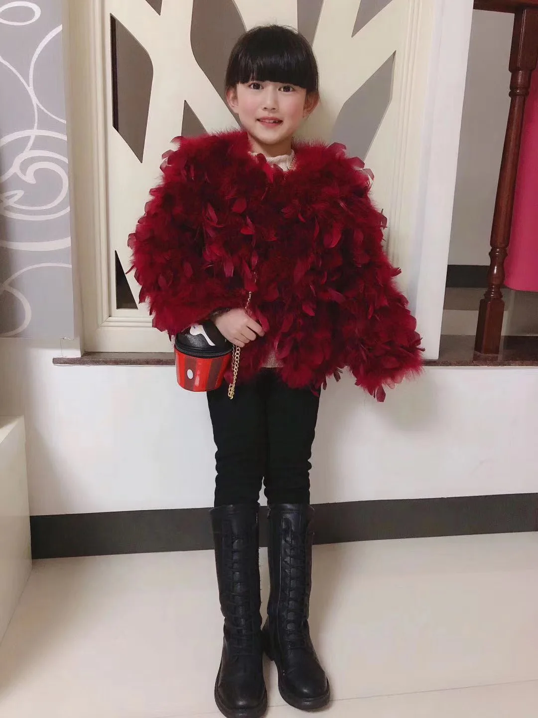 الجملة الاطفال سترة ريش النعام الحقيقي، زهرة فتاة حفل زفاف معطف مع ألواح الريش، متعدد الألوان الأطفال الرسمي