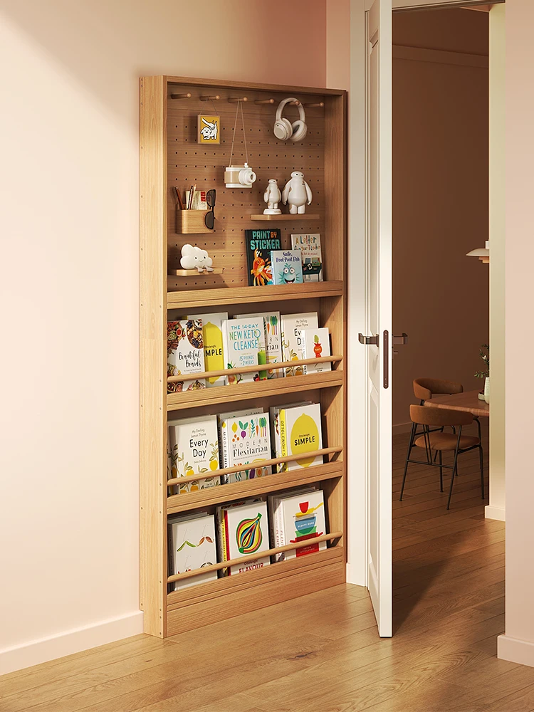 

Ultra-thin shelf behind the door, hole board, solid wood narrow slot, student storage shelf, bookshelf, multi-layer wall-mounted