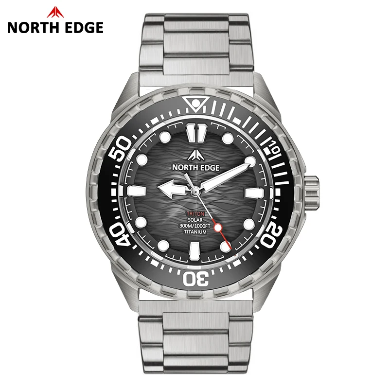 NORTH EDGE TRITON-Ti Titanlegierung Solarbetriebene Taucheruhr Herren Luxus Quarzuhren für Männer Wasserdicht 300M 180+ Tage Energieversorgung