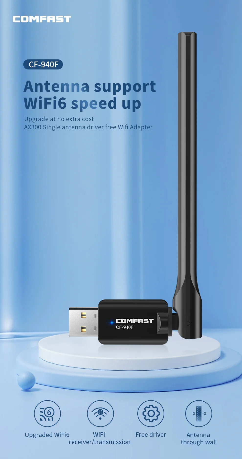 Adaptador WiFi 6 de 287Mbps, tarjeta WiFi 2,4G, antena 3dBi, Dongle USB AX300 802.11ax, receptor WiFi inalámbrico, PC, portátil, controlador gratis