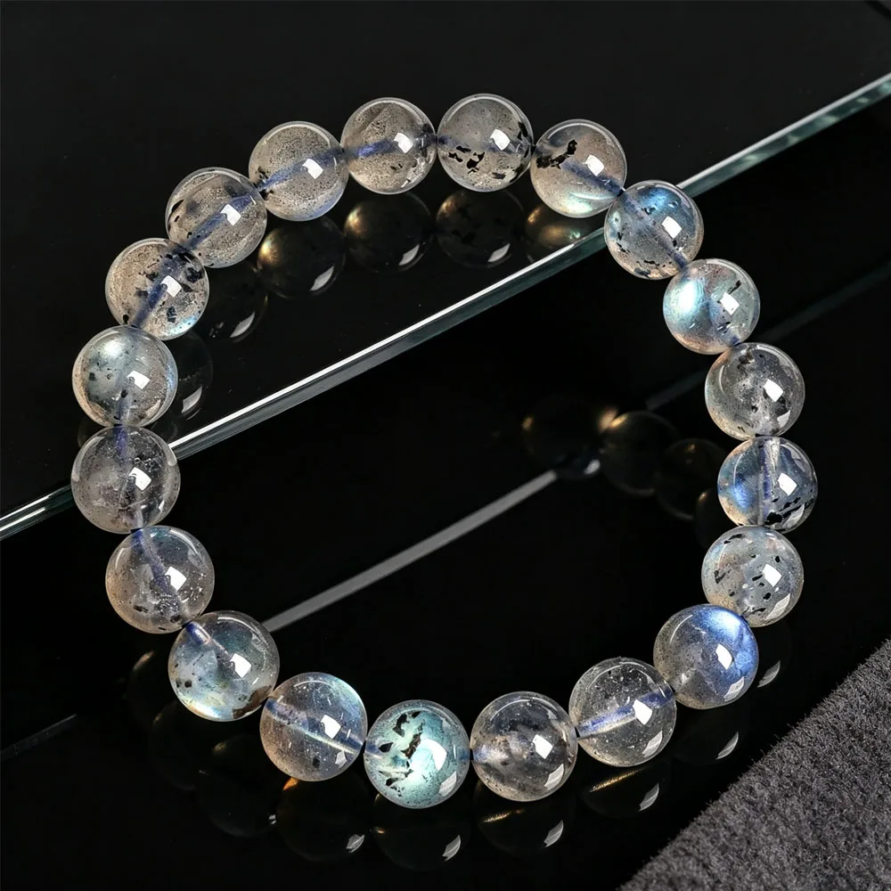 9MM GREY ROUND BEADS BRACELET FLASH STONE ENERGY CRYSTAL JEWELRY REIKI HEALING AMULET SHIELD NEGATIVE ENERGY UNISEX FINE GIFT