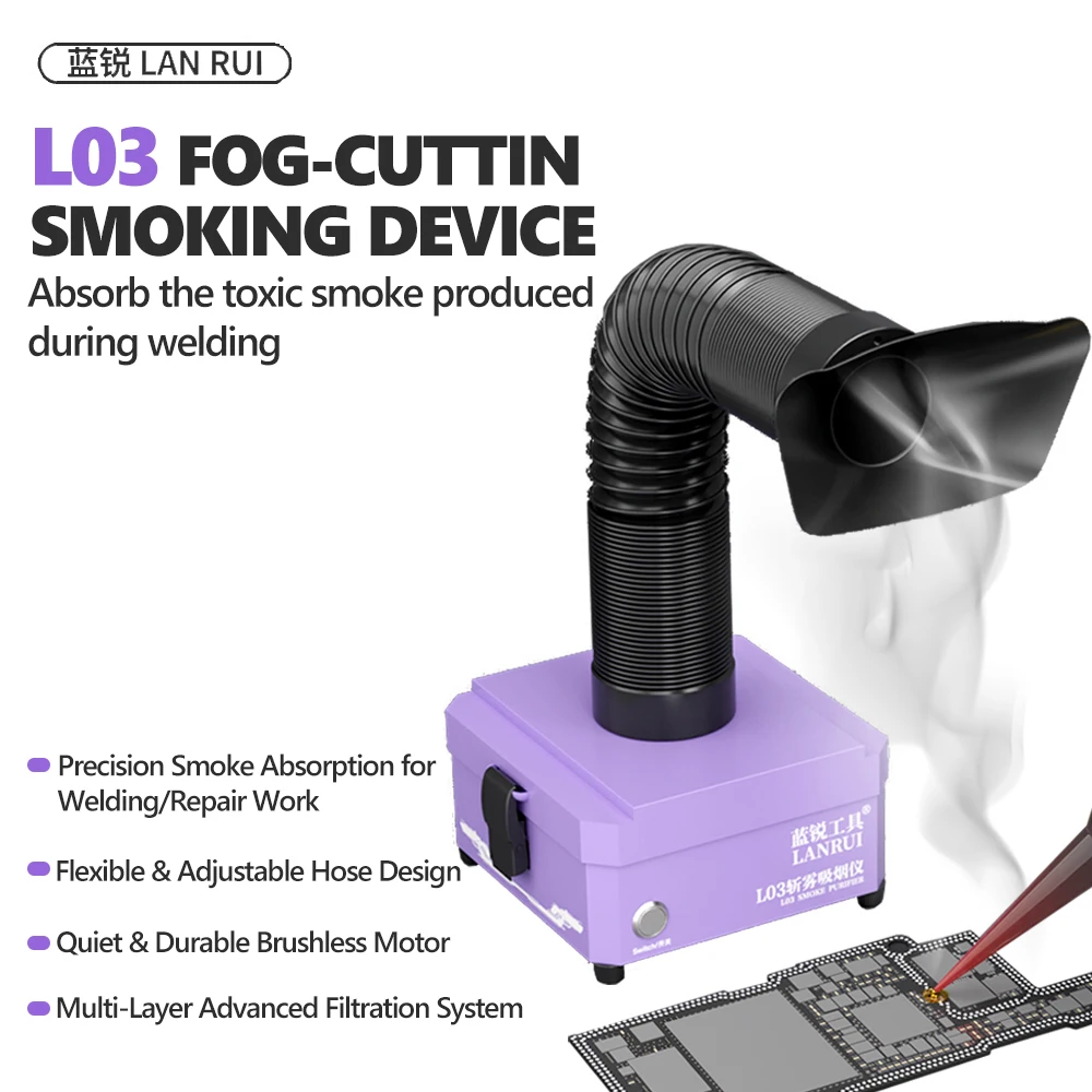 

Lanrui L03 Smoke Extractor with Three-Layer Filtration for Mobile Phone Repair Motherboard PCB Welding Smoke Extractor Tool
