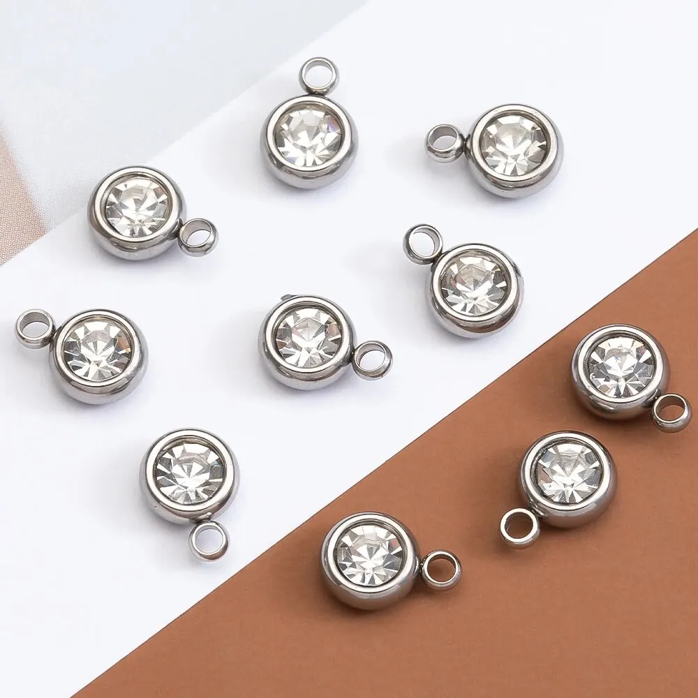 20pcs Mixed Color Stainless Steel Rhinestone Bead Charms 6mm Small Crystal Pendant for Women DIY Jewelry Necklace Bracelet Maing