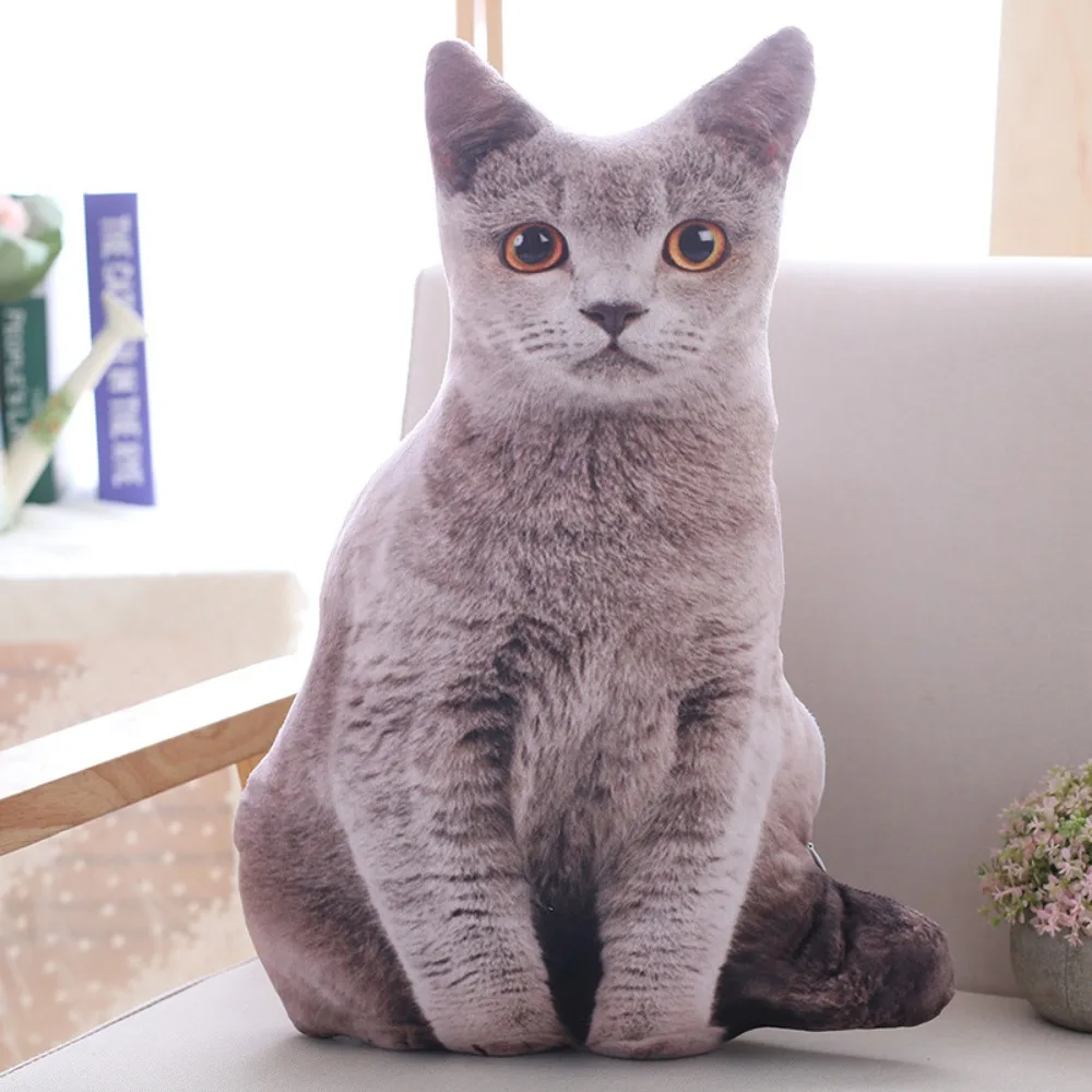 

Birthday Gifts Realistic 3D Cat Soft Cartoon Simulation Cat Plushie Pillow Kawaii Animals Toy Cushion for Girls