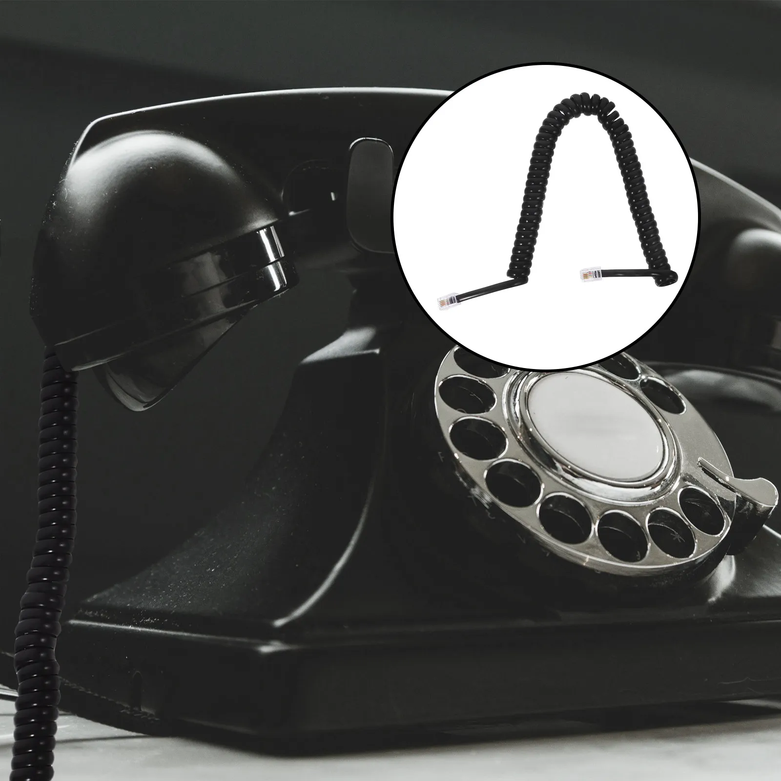 Phone Cord Telephone Coiled Curly Cord Rj9 Receiver Cable 2M Black Extension Landline Office Home Accessory Telephone Cable