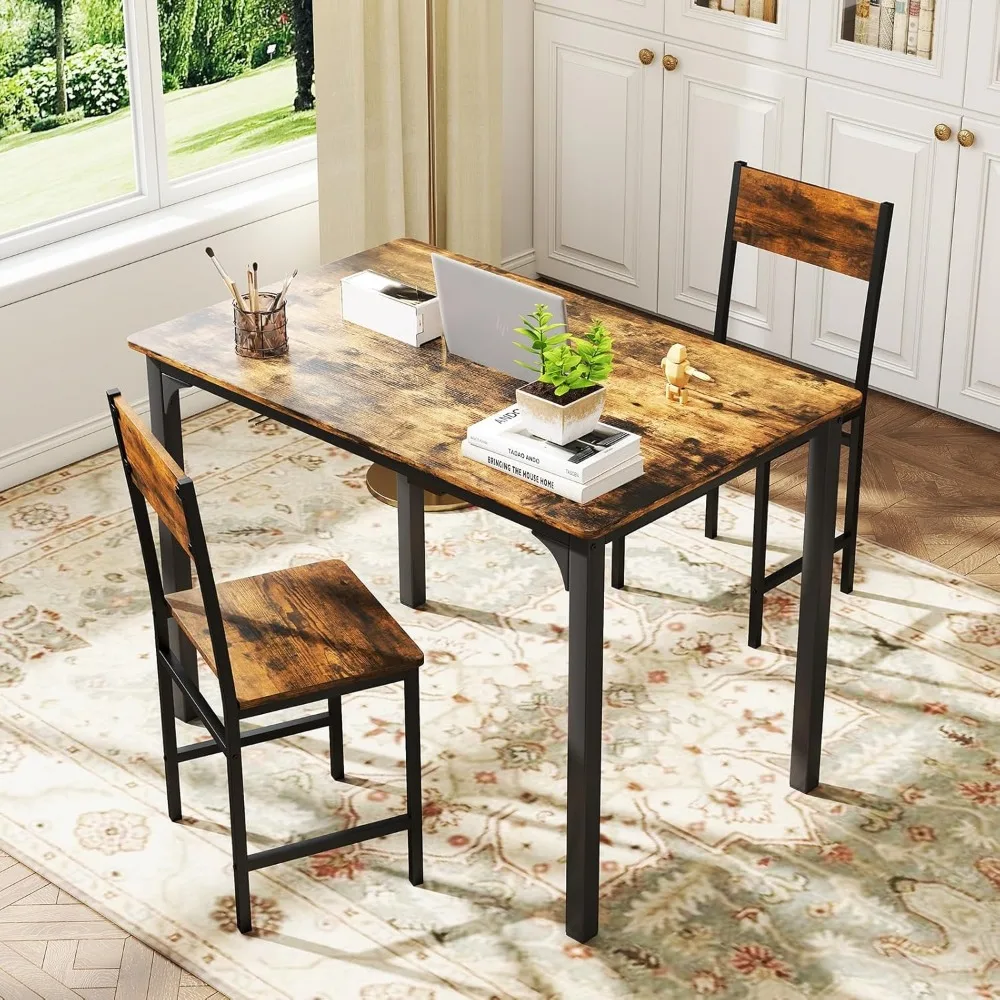 Rustic Farmhouse Style Wood and Metal Armless Dining Chairs Set of 2 with Comfortable Wide Seats and Slanted Backs