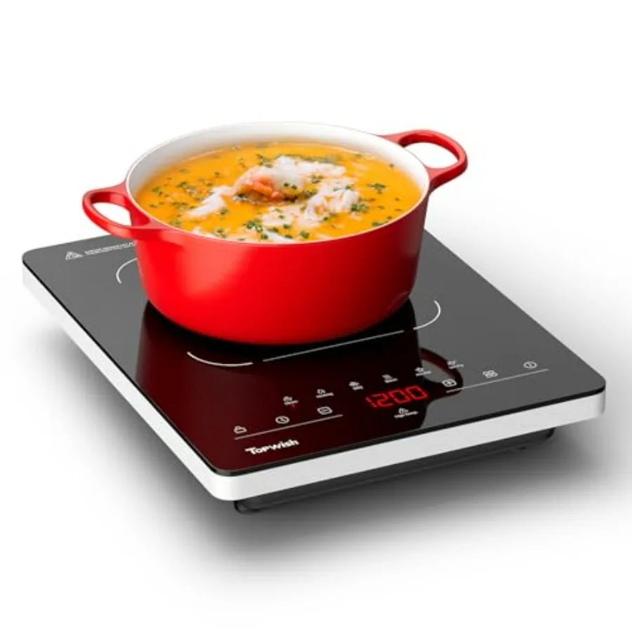 

Portable 110V Electric Stove with LED Touch Control 6 Preset Functions 10 Power Levels Child Lock Timer Single Burner Cooktop f