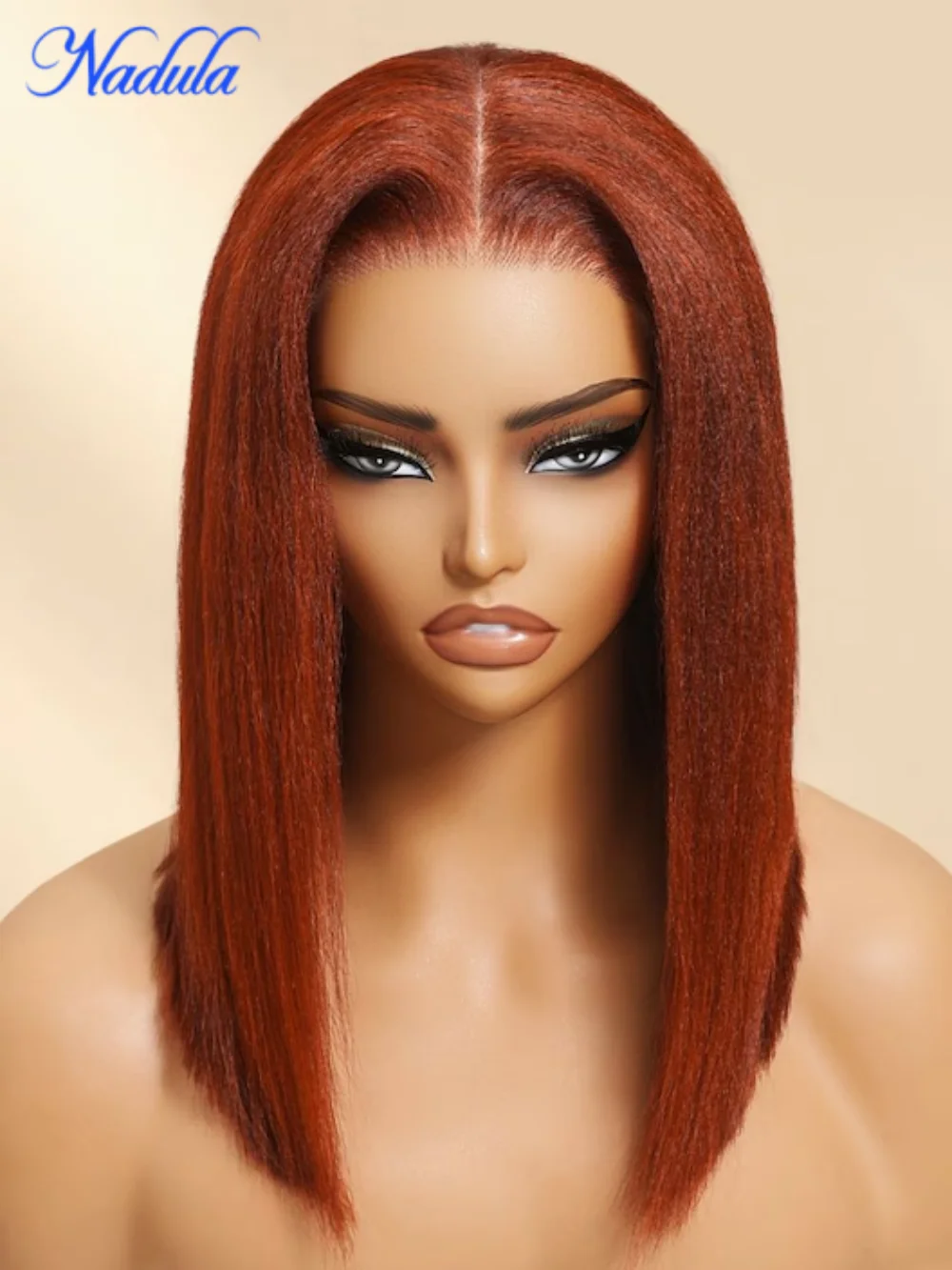 

Nadula Bye-Bye Knots 7x5 Pre Cut Lace Closure Reddish Brown Yaki Straight Bob Wig Glueless Wigs Put on and Go Human Hair Wig